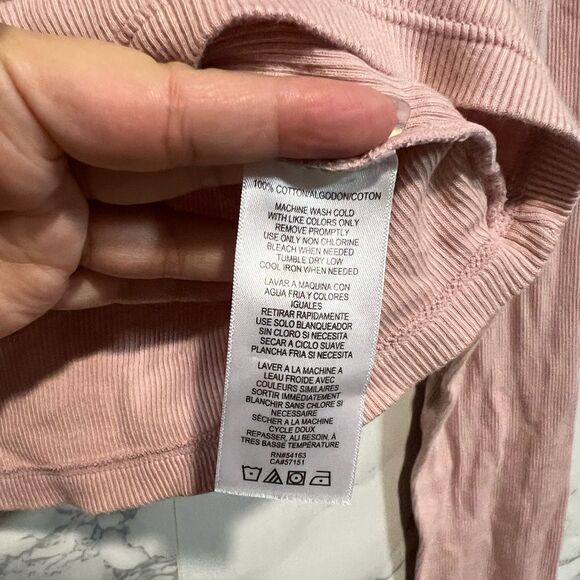 Calvin Klein Dusty Pink Crop Button Down Top Ribbed Long Sleeve Size S - Picture 3 of 5